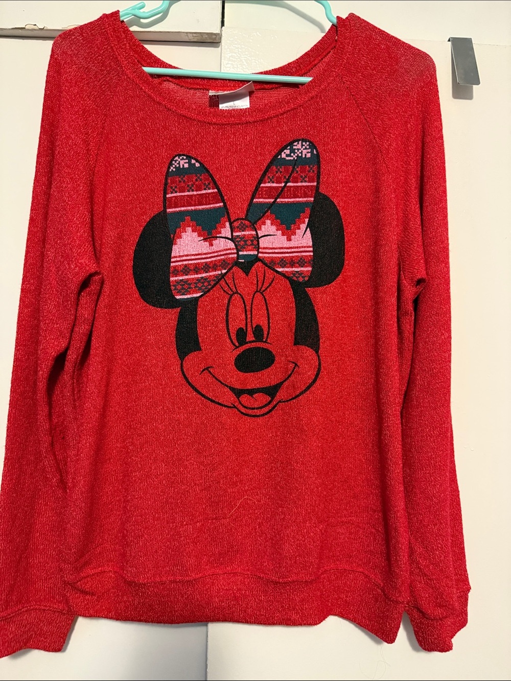 Disney Red Minnie Mouse Pullover Sweatshirt with Patterned Bow